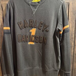 Harley-Davidson Gray and Orange Crew Neck Sweater with Vintage Logo